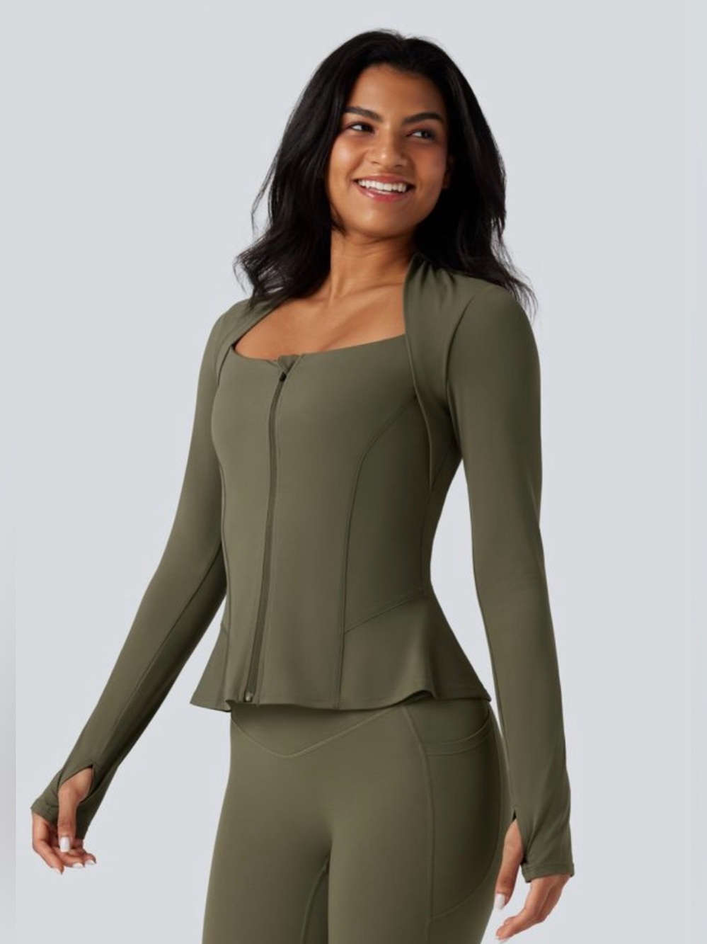 Halara UltraSculpt™ Push-Up Long Sleeve Thumb Hole Zipper Ruffle Hem Yoga Jacket